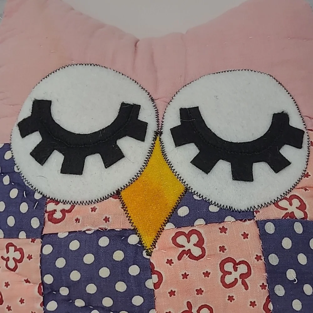 HANDMADE FROM VINTAGE QUILTS SLEEPING OWL DECORATIVE STUFFED PILLOW